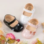 kf Sf5c9c37a94ce44429bb5342200eee201u KIDSUN Baby Shoes Newborn Girl Princess PU Toddler Shoes Bow Decor Rubber Sole Anti Slip First